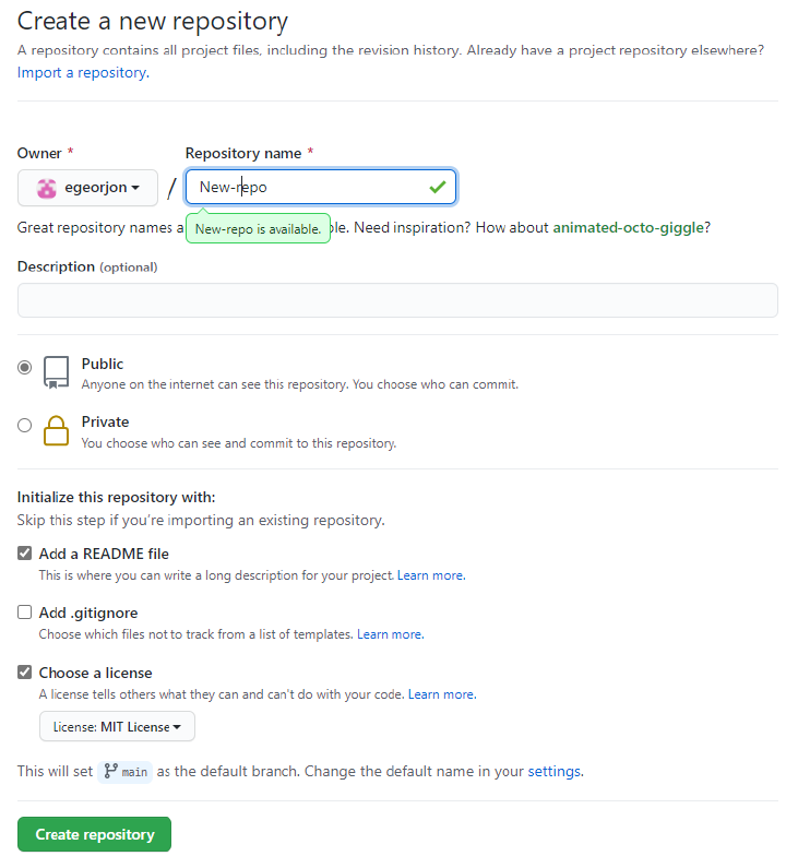 Figure 2 : Création du dépôt sur GitHub