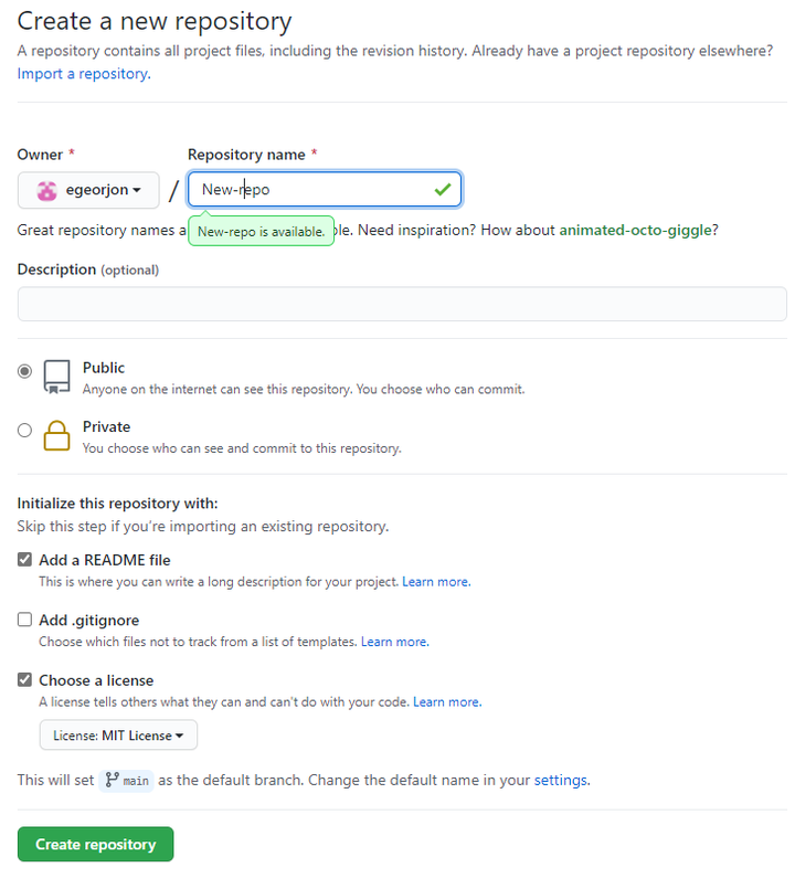 Figure 2 : Création du dépôt sur GitHub