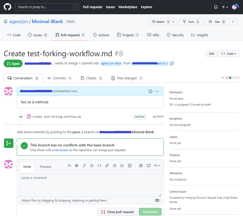 Figure 28: Pull request ouvert, depuis le dépôt de fork