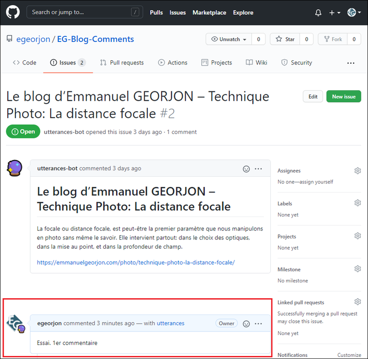Figure 8 : Les commentaires dans Github