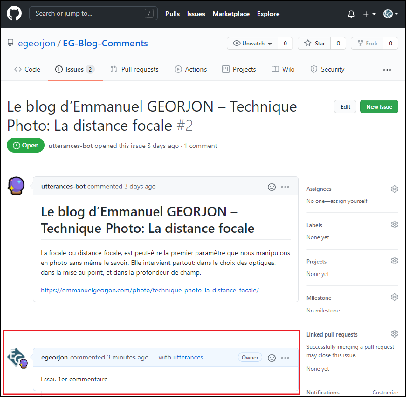 Figure 8 : Les commentaires dans Github