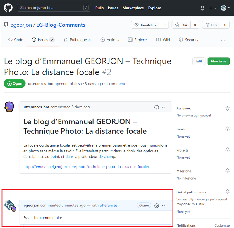 Figure 8 : Les commentaires dans Github