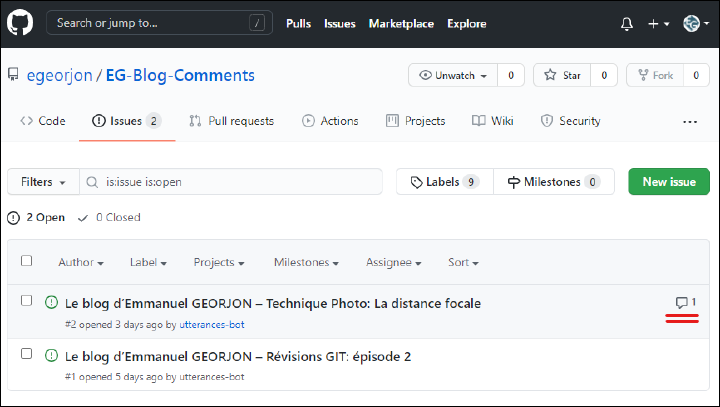 Figure 7 : Les issues dans Github