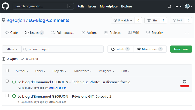 Figure 7 : Les issues dans Github