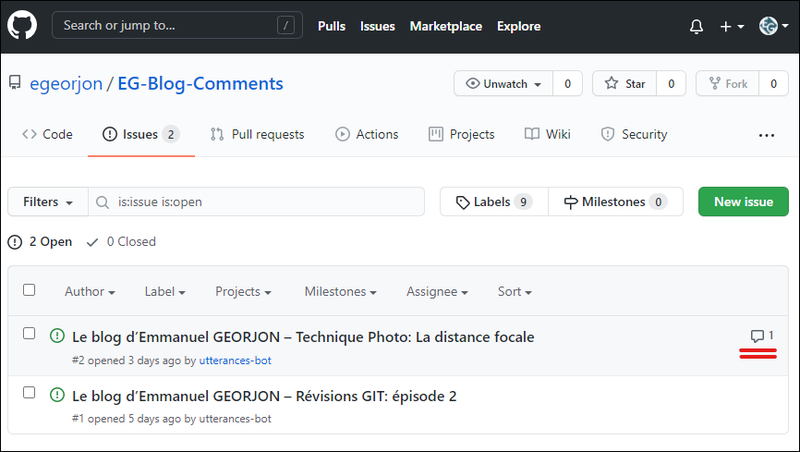 Figure 7 : Les issues dans Github