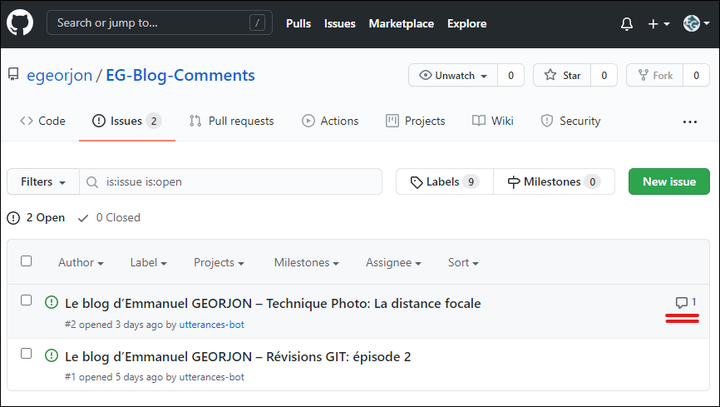 Figure 7 : Les issues dans Github