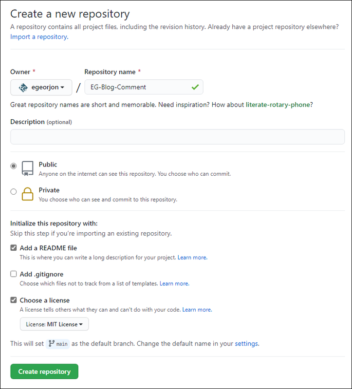 Figure 2 : Création du dépôt