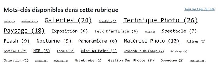 Nuage de mots-clés par section
