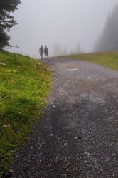 Randonnée dans la brume, avec les randonneurs