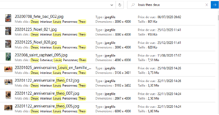Exemple de recherche sous Windows
